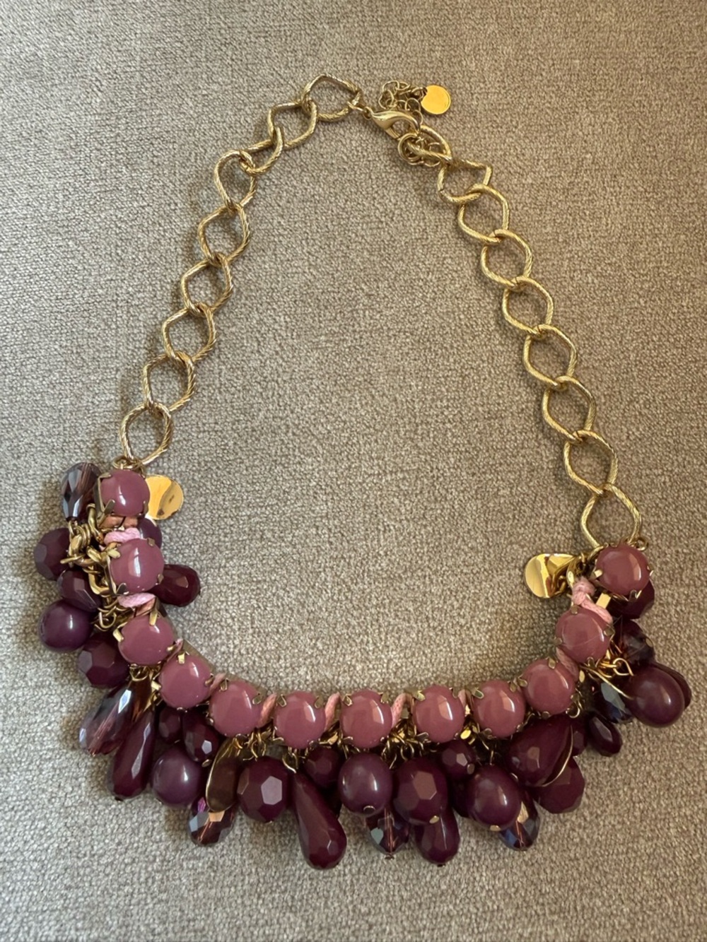 Talbots Gold-Link Necklace with Plum and Mauve Beads
